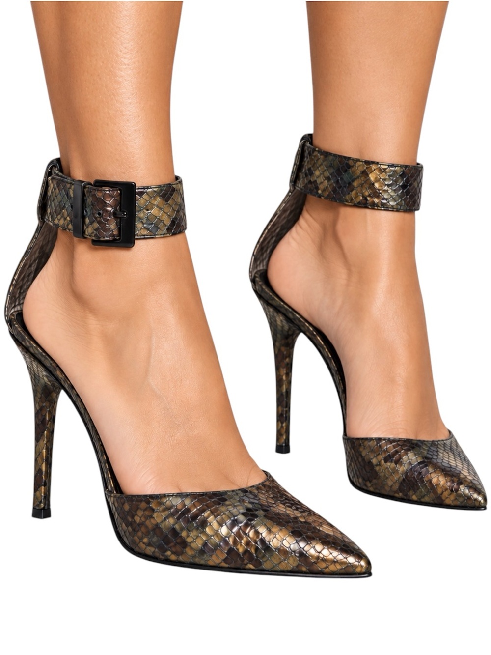 GUCCI TOM FORD Vintage SS 1997 Runway Metallic Python Ankle Cuff Pumps 38